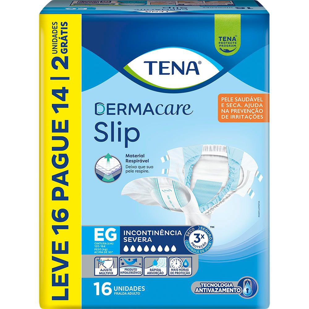 FRALDA SLIP DERMACARE TAM EG 4 PCTS C/ L16P14 INCONTINENCIA SEVERA - TENA