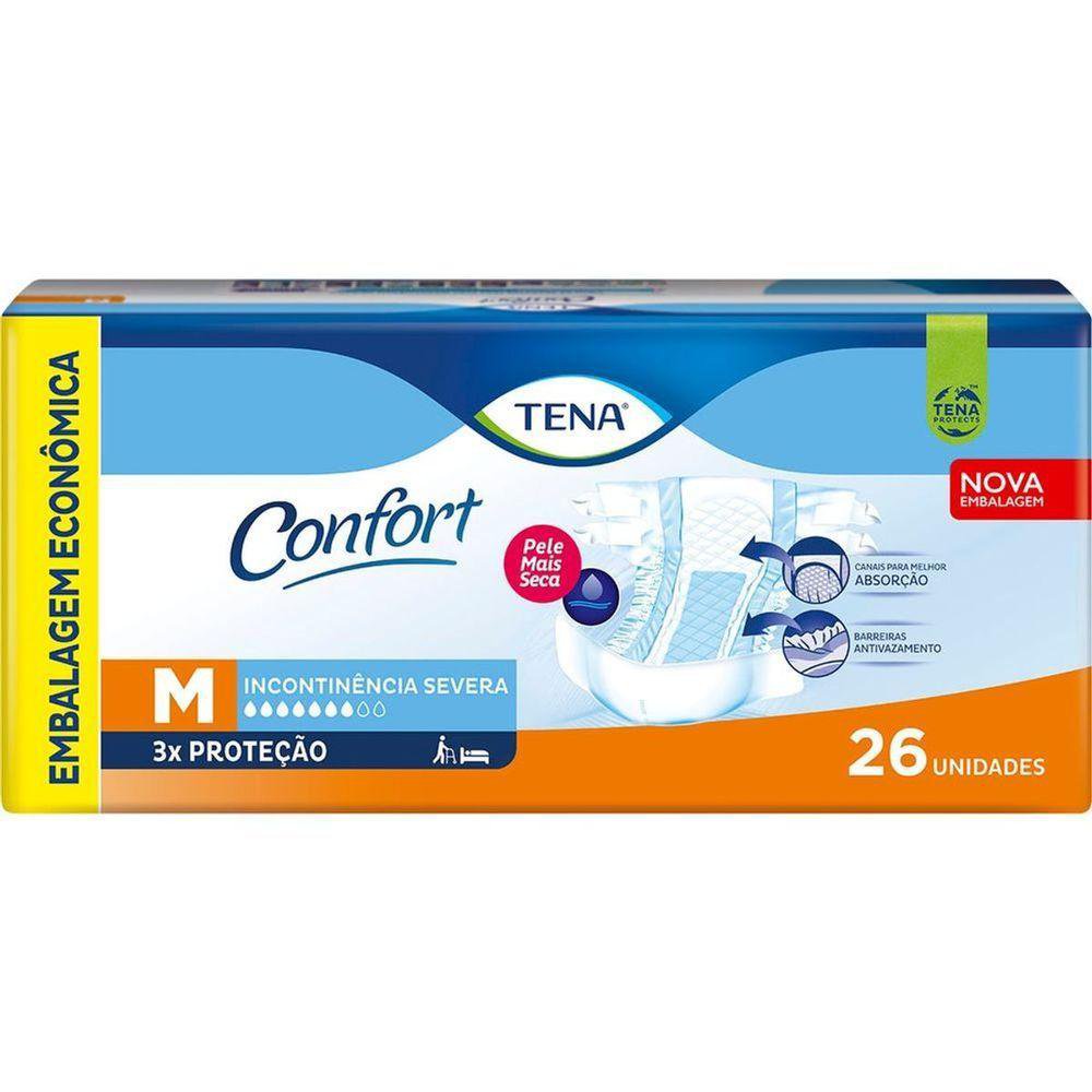 FRALDA CONFORT TAM M 3 PCTS C/26UN INCONTINENCIA SEVERA - TENA