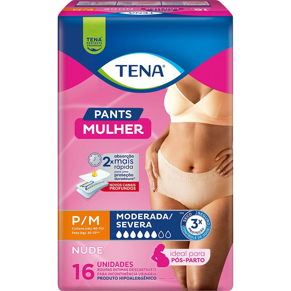 ROUPA INTIMA PANTS MULHER NUDE TAM P/M 4 PCTS C/ 16UN MODERADA/SEVERA - TENA