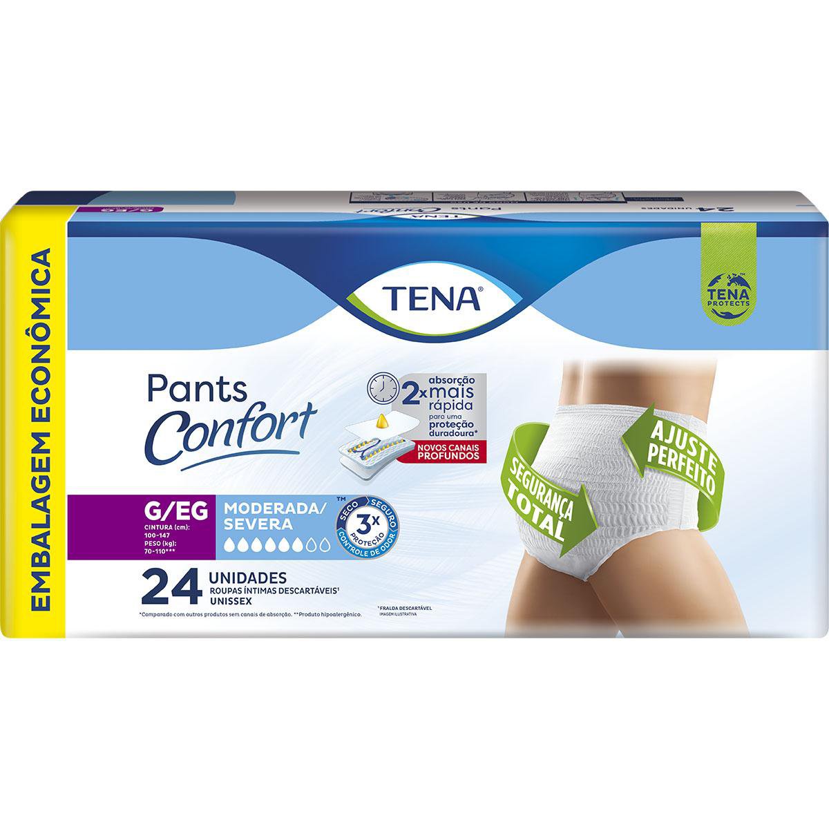 ROUPA INTIMA PANTS CONFORT TAM G/EG 4 PCTS C/ 24UN MODERADA/SEVERA - TENA