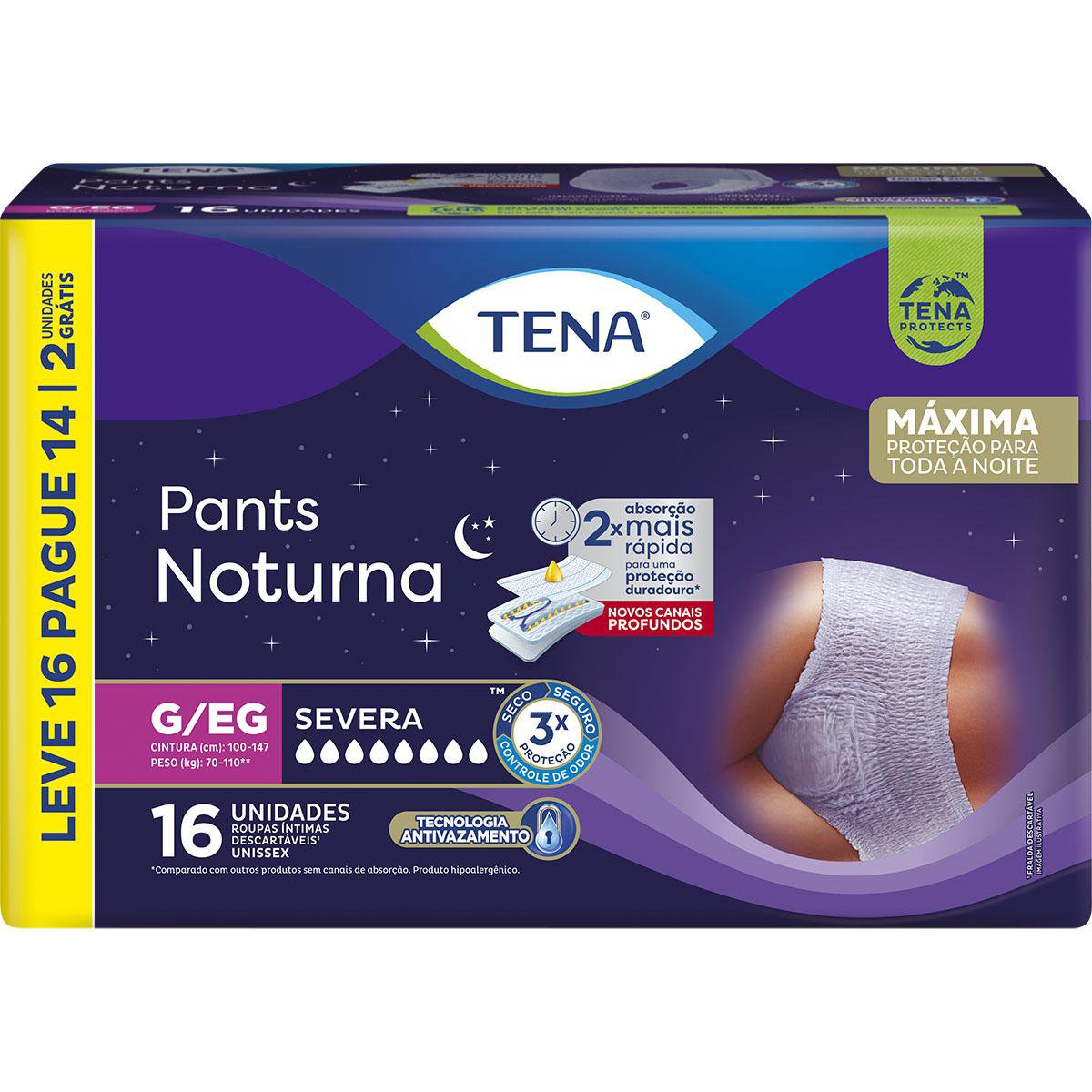 ROUPA INTIMA PANTS NOTURNA TAM G/EG 4 PCTS C/  L16P14 UNISSEX SEVERA - TENA