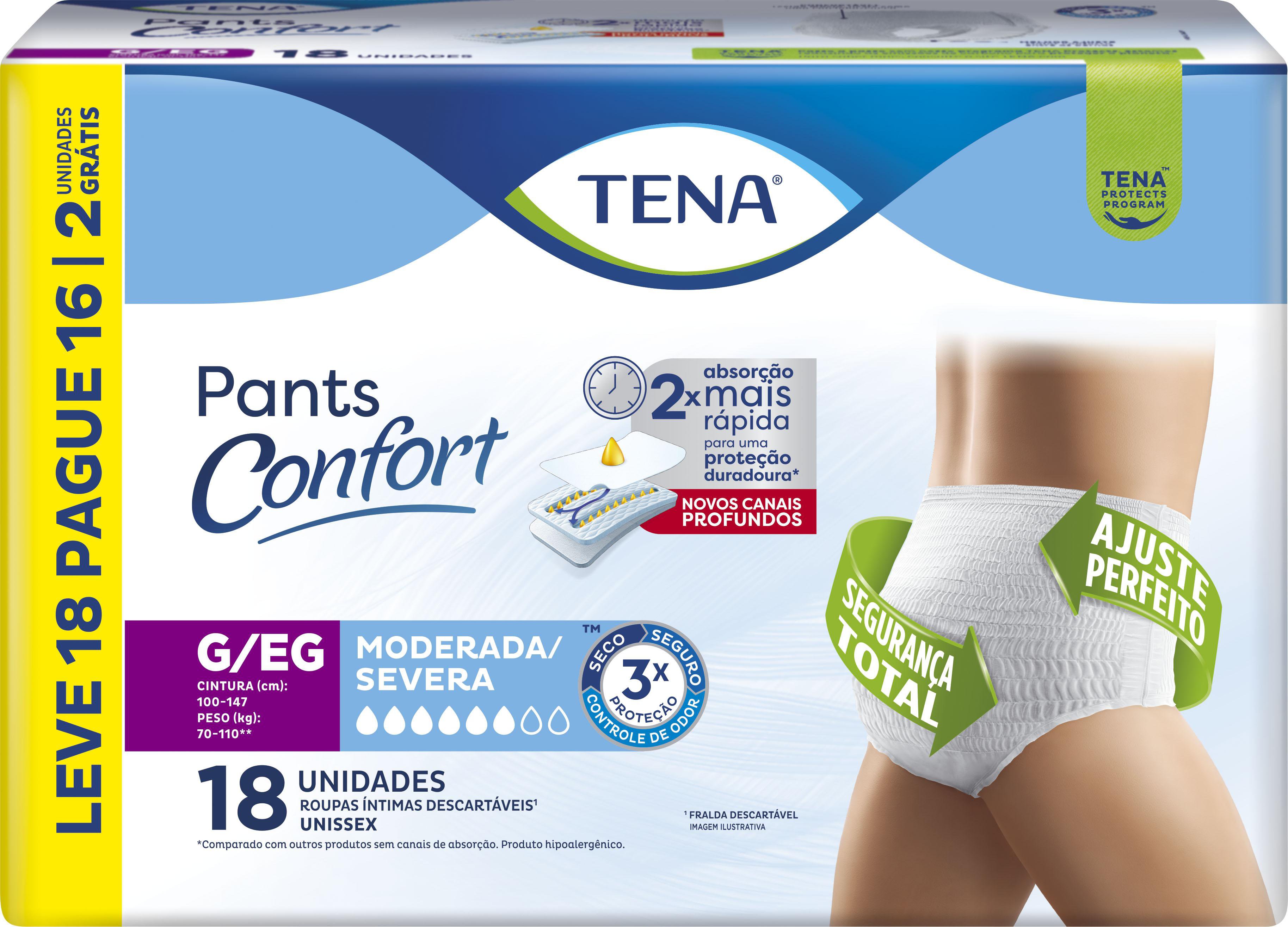 ROUPA INTIMA PANTS CONFORT TAM G/EG 4 PCTS C/ L18P16 MODERADA/SEVERA - TENA