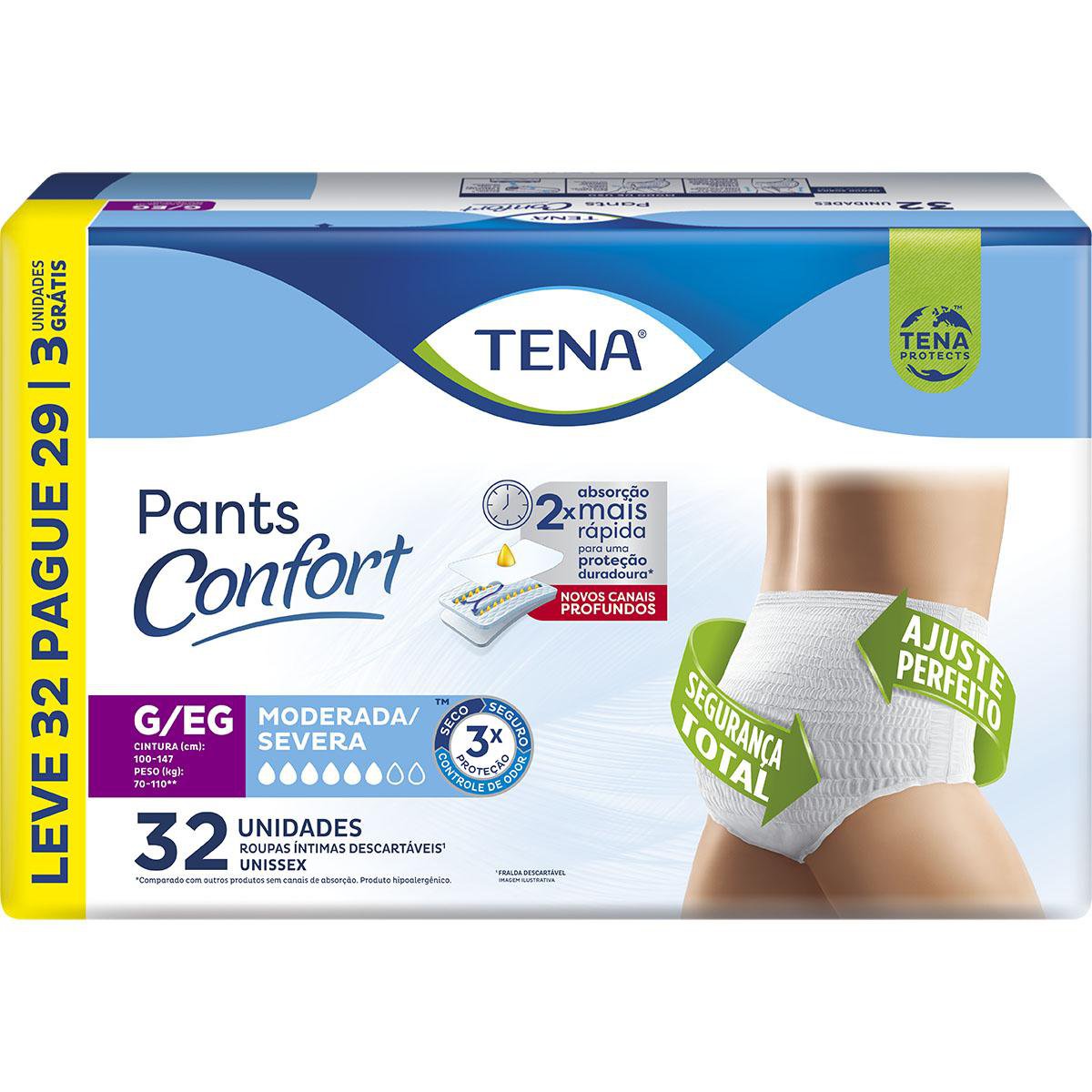 ROUPA INTIMA PANTS CONFORT TAM G/EG 3 PCTS L32P29 MODERADA/SEVERA - TENA
