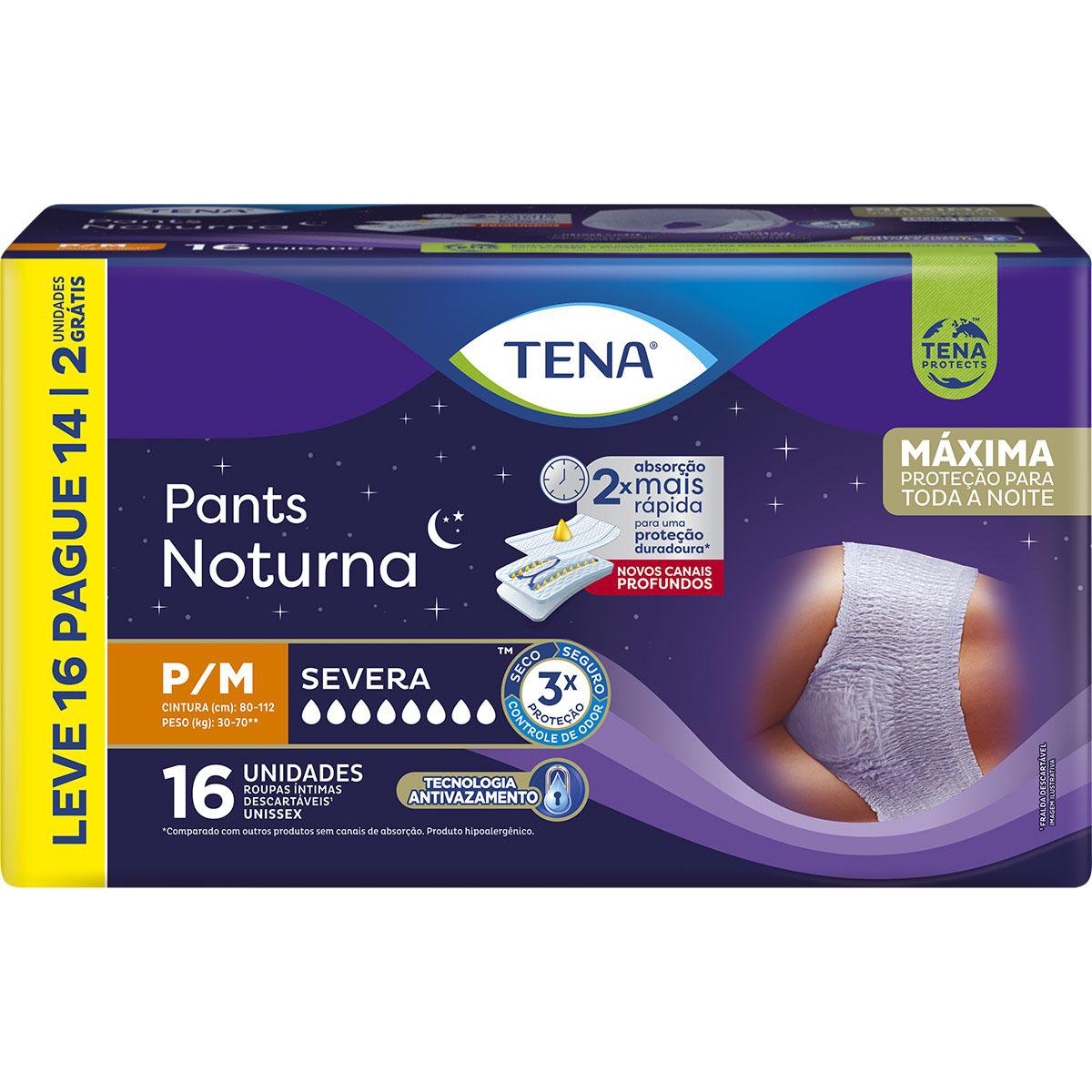 ROUPA INTIMA PANTS NOTURNA TAM P/M 4 PCTS C/ L16P14 UNISSEX SEVERA - TENA