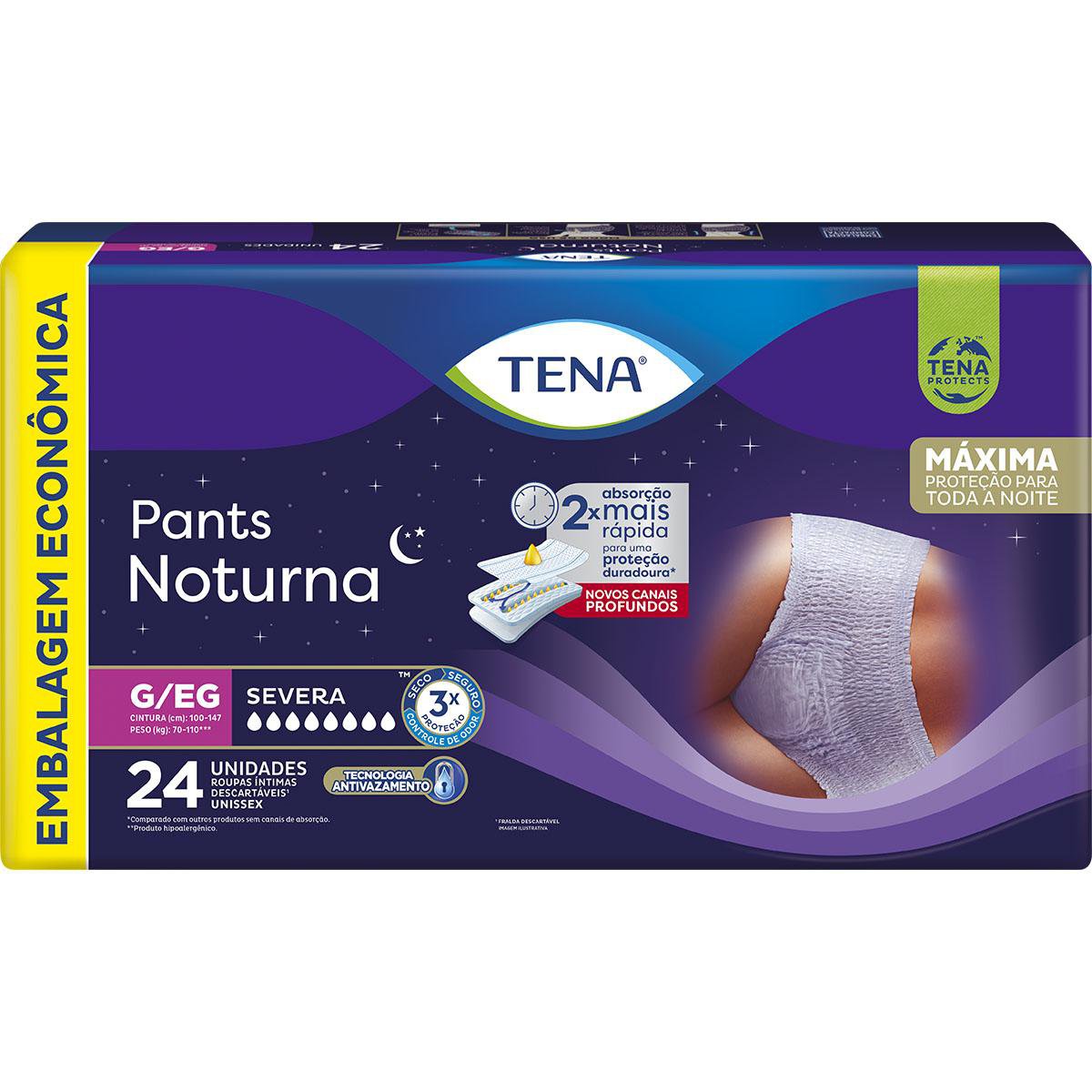 ROUPA INTIMA PANTS NOTURNA TAM G/EG 4 PCTS C/ 24UN UNISSEX SEVERA - TENA