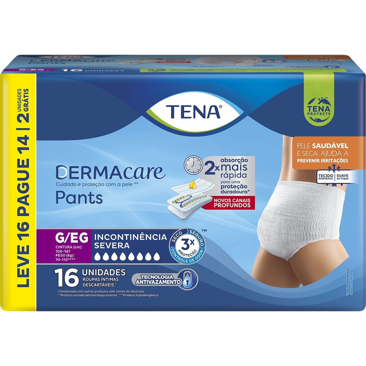 ROUPA INTIMA PANTS DERMACARE TAM G/EG 4 PCTS C/ L16P14 INCONTINENCIA SEVERA - TENA