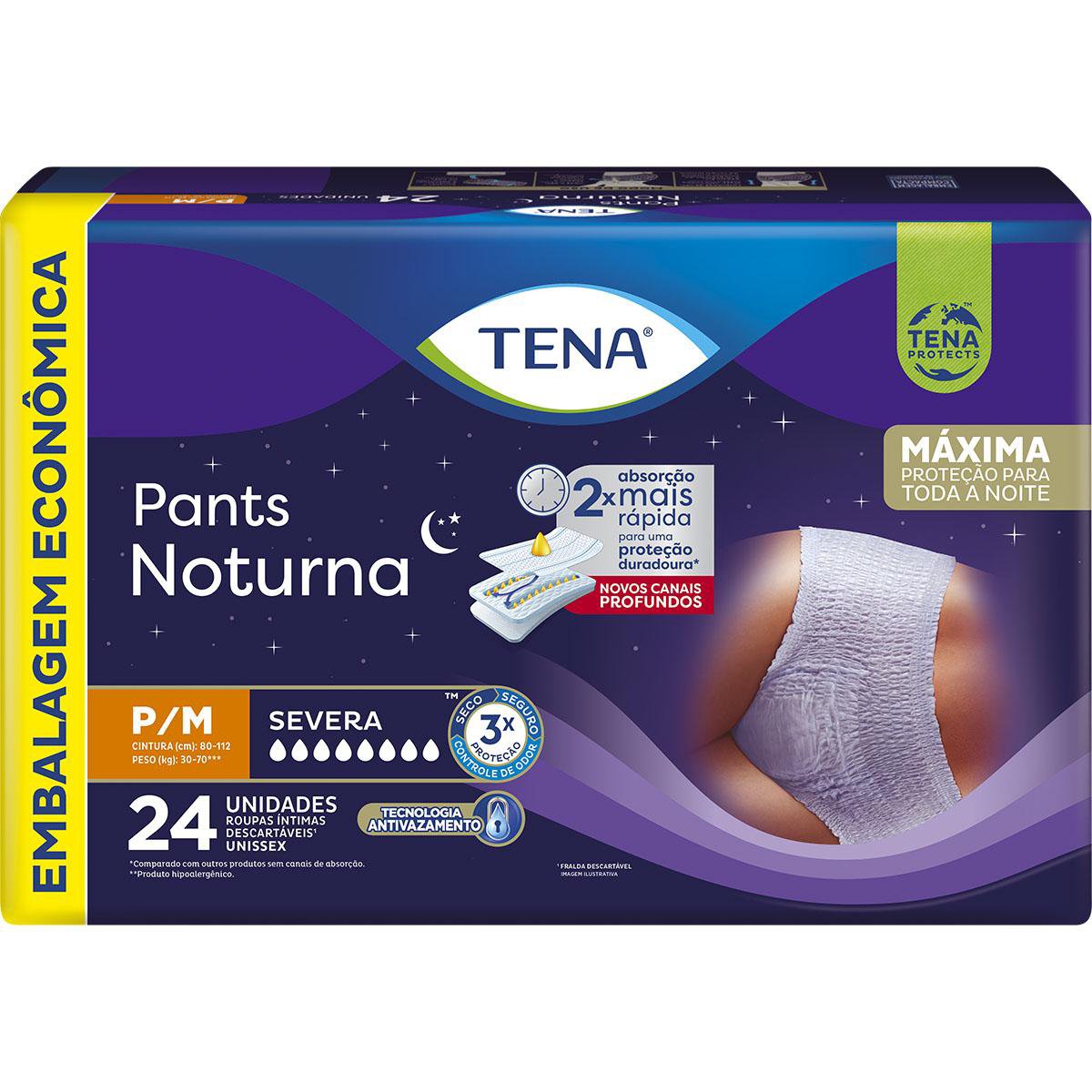 ROUPA INTIMA PANTS NOTURNA TAM P/M 4 PCTS C/ 24UN UNISSEX SEVERA - TENA