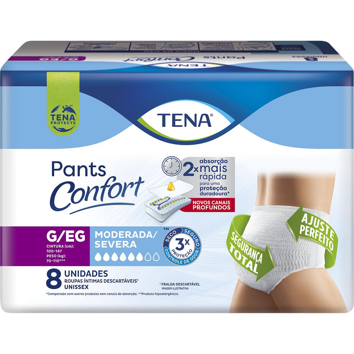 ROUPA INTIMA PANTS CONFORT TAM G/EG 8 PCTS C/ 8UN MODERADA/SEVERA - TENA