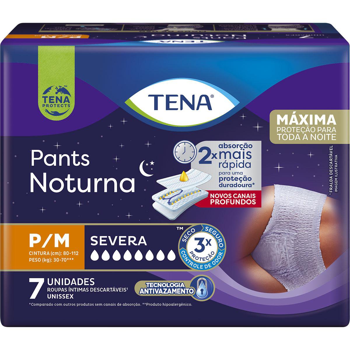 ROUPA INTIMA PANTS NOTURNA TAM P/M 8 PCTS C/ 7UN UNISSEX SEVERA - TENA
