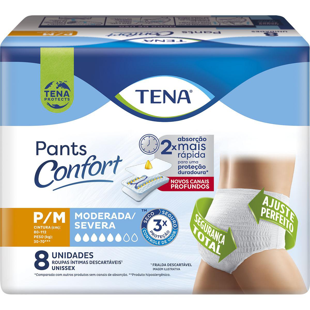 ROUPA INTIMA PANTS CONFORT TAM P/M 8 PCTS C/ 8UN MODERADA/SEVERA - TENA