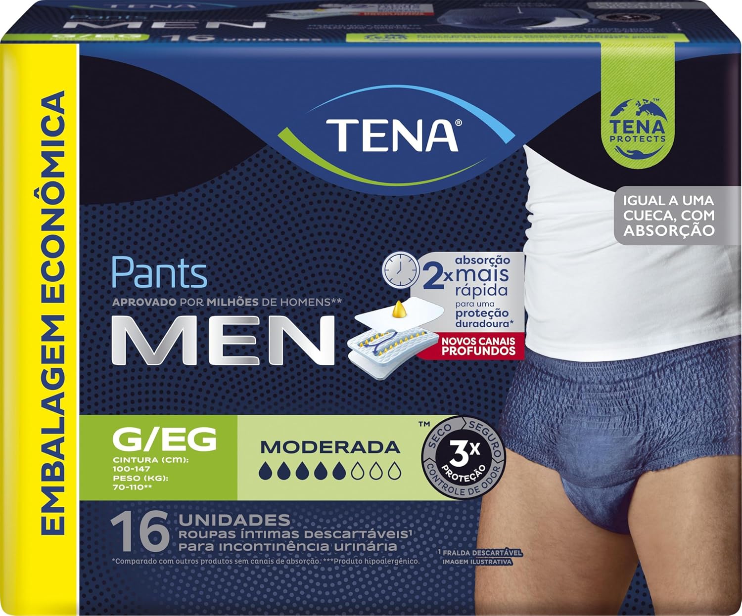 ROUPA INTIMA PANTS MEN TAM G/EG 4 PCTS C/ 16UN INCONTINENCIA MODERADA - TENA