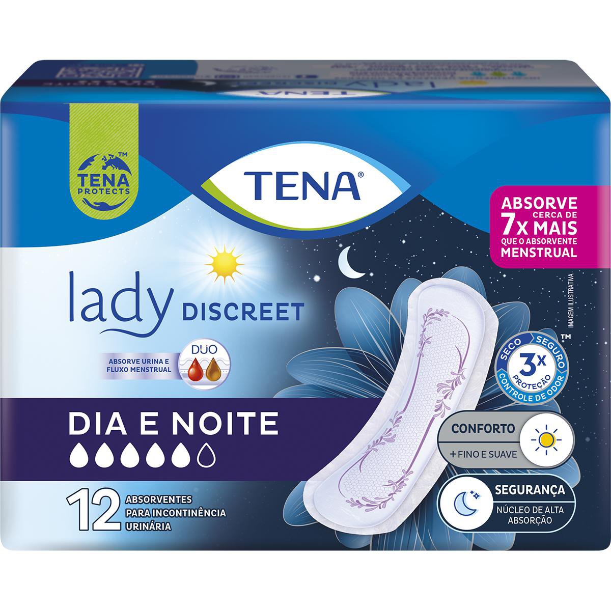 ABSORVENTE LADY DISCREET DIA/NOITE 12UN INCONTINENCIA MODERADA - TENA