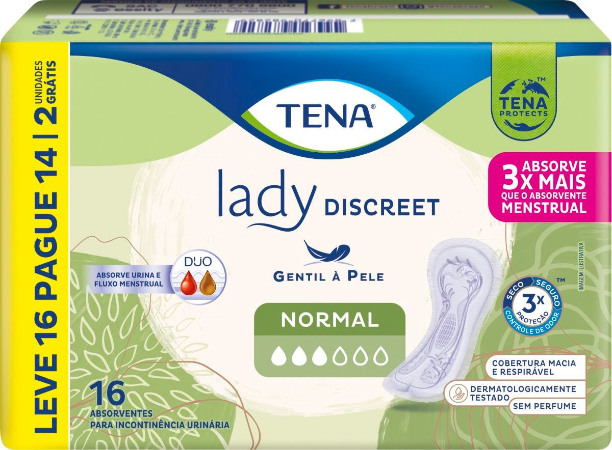 ABSORVENTE LADY DISCREET NORMAL L16P14 INCONTINENCIA LEVE - TENA