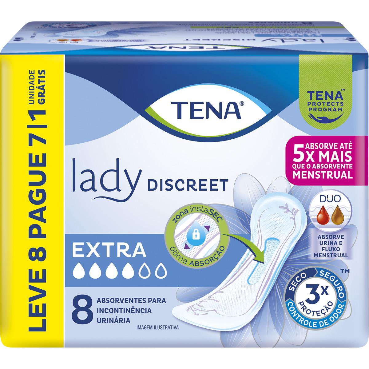 ABSORVENTE LADY DISCREET EXTRA DRY L8P7 INCONTINENCIA MODERADA - TENA