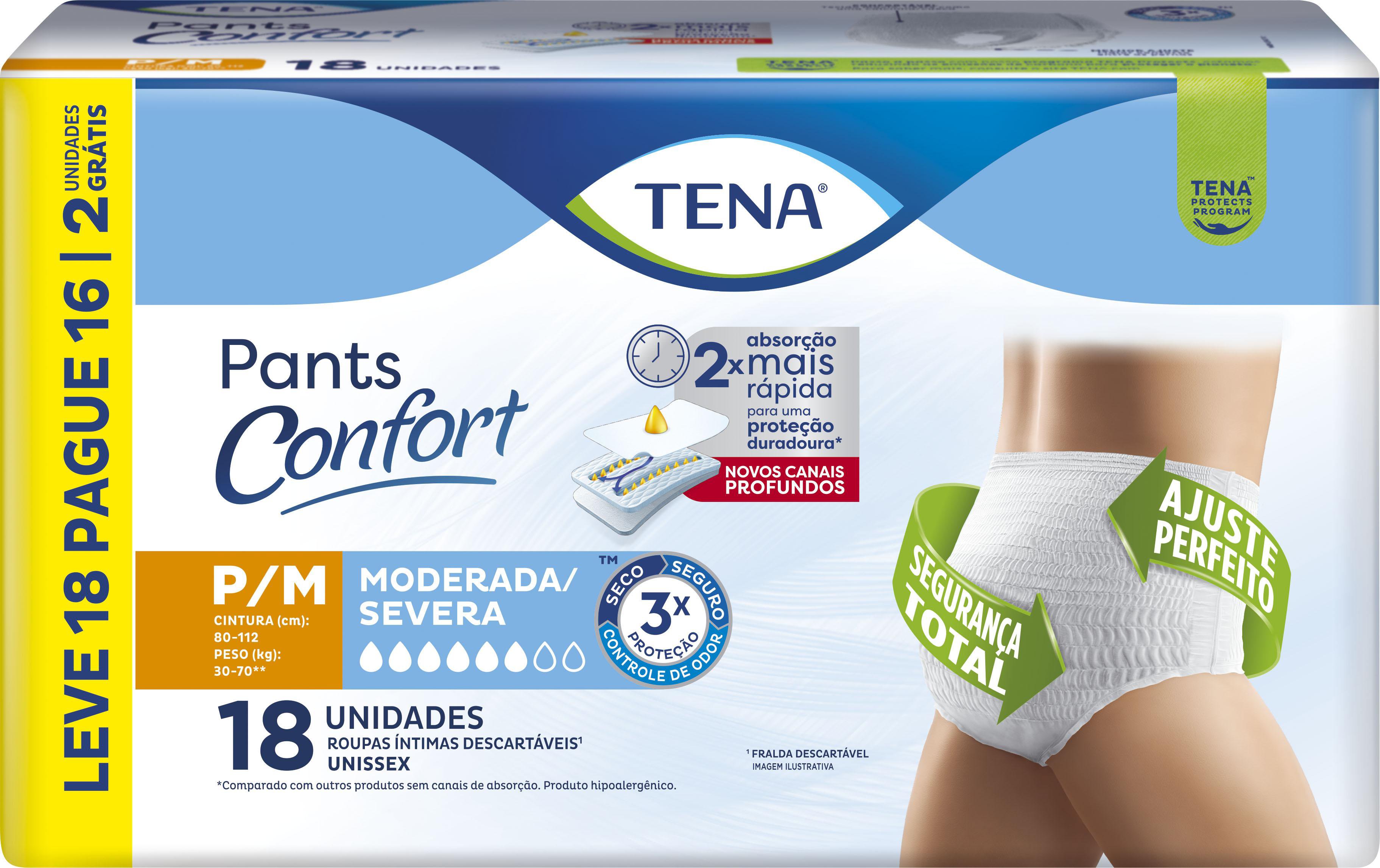 ROUPA INTIMA PANTS CONFORT TAM P/M 4 PCTS L18 P16  MODERADA/SEVERA - TENA