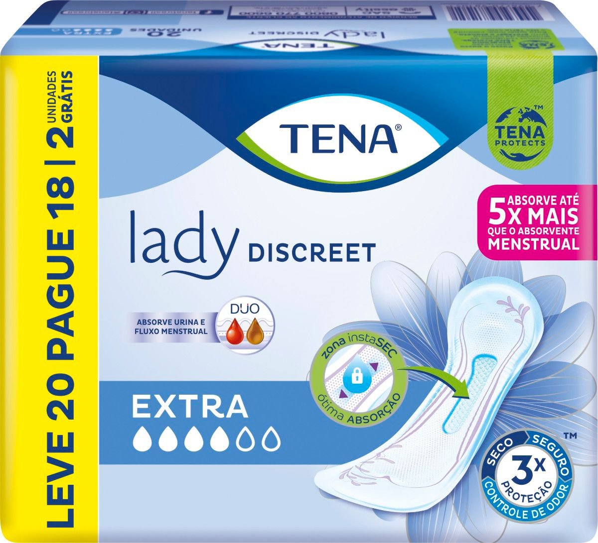 ABSORVENTE LADY DISCREET EXTRA L20P18 INCONTINENCIA MODERADA - TENA