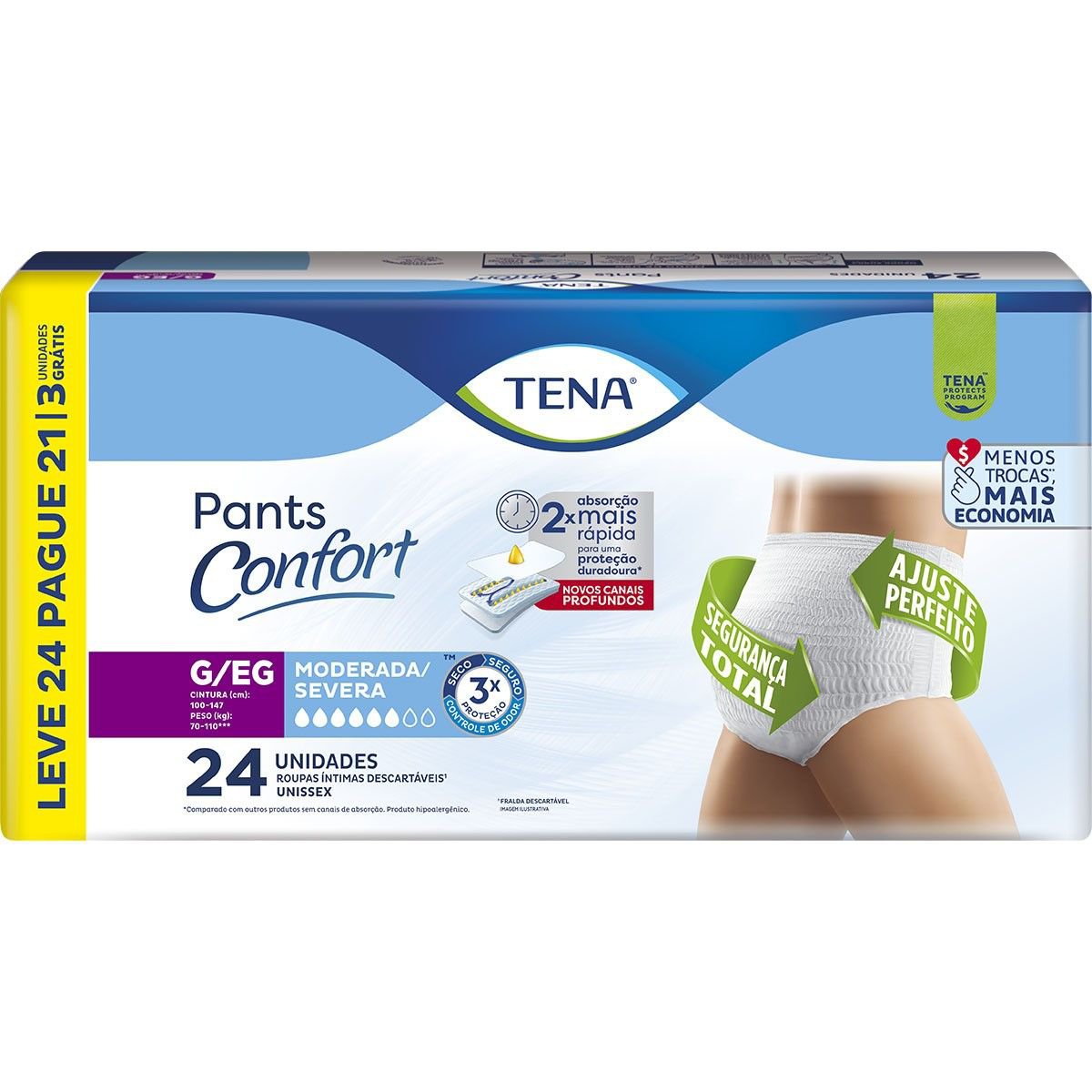 ROUPA INT PANTS CONFORT G/EG L24P21 4PCT MODERADO/SEVERO - TENA