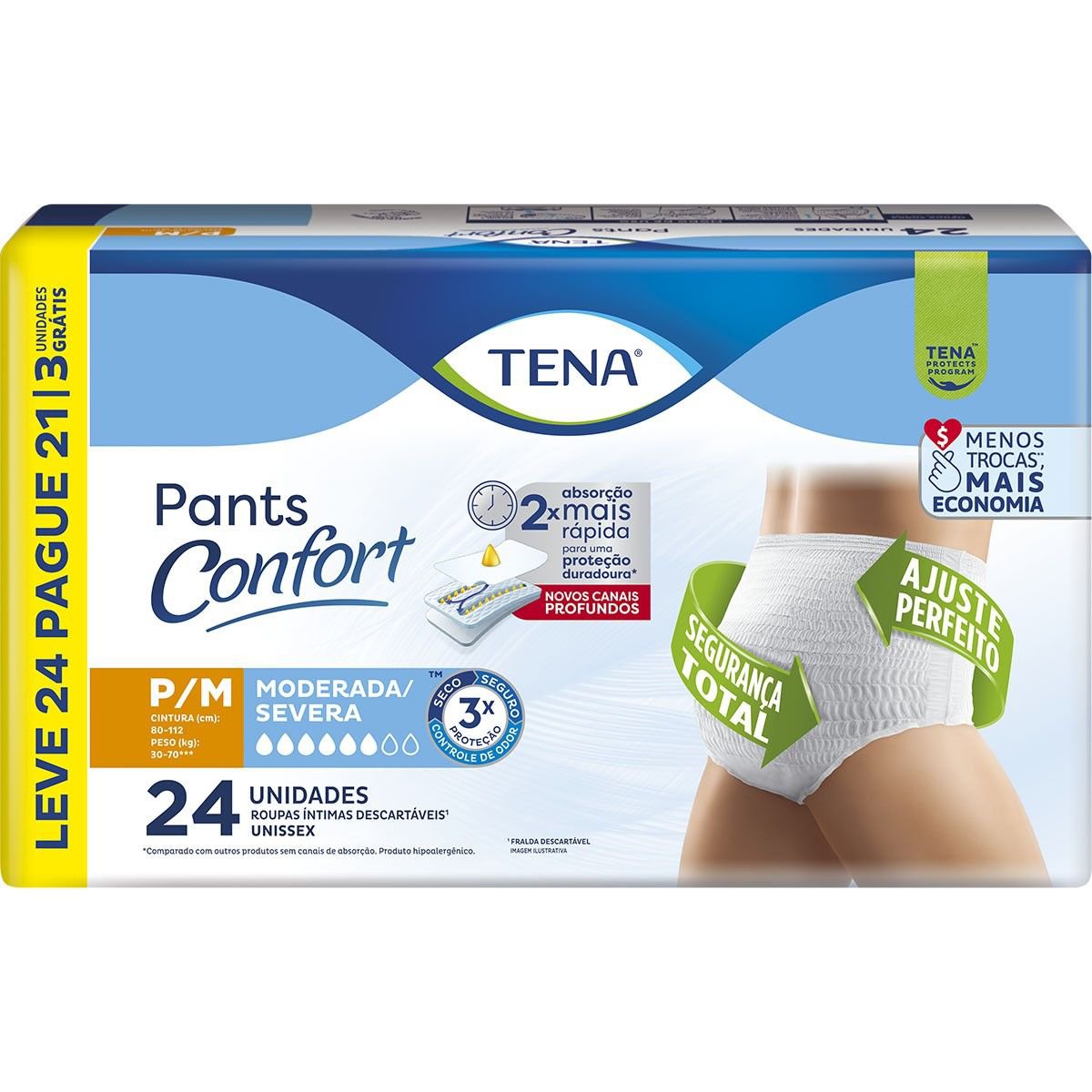 ROUPA INT PANTS CONFORT P/M L24P21 4PCTS MODERADO/SEVERO - TENA