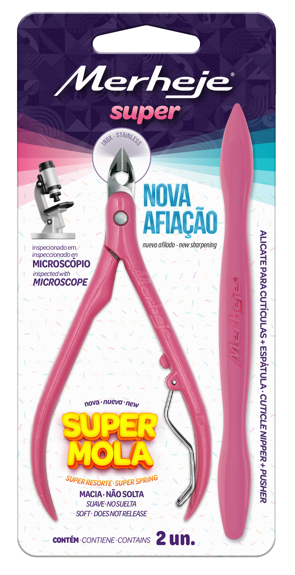 ALICATE PARA CUTICULAS COM ESPATULA BASIC SUPER ROSA - MERHEJE