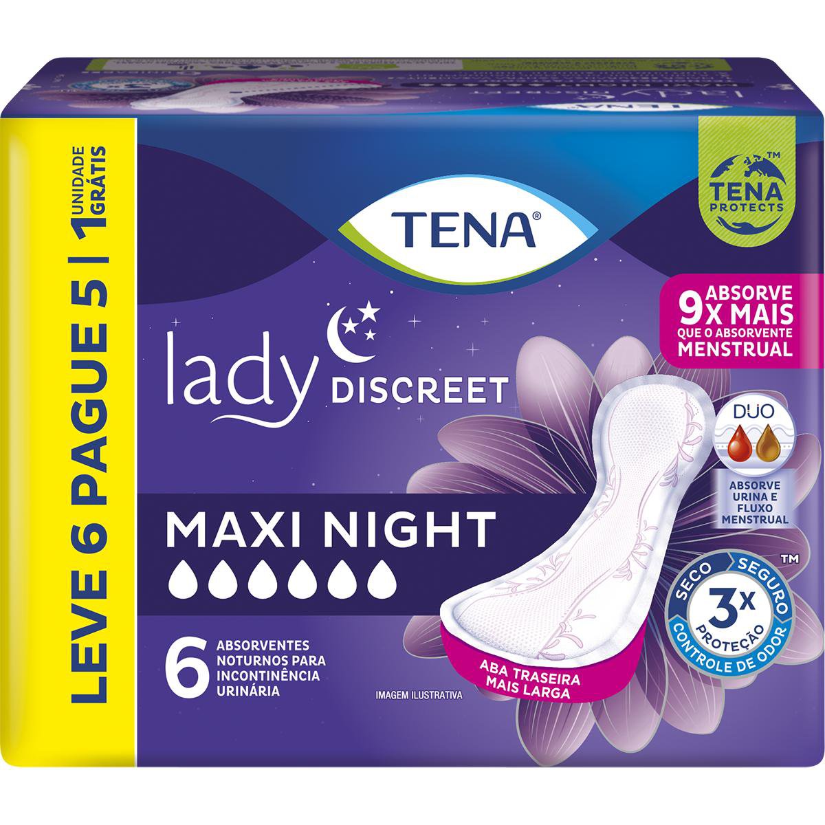 ABSORVENTE LADY DISCREET MAXI NIGHT L6P5 IMCONTINENCIA MODERADA - TENA