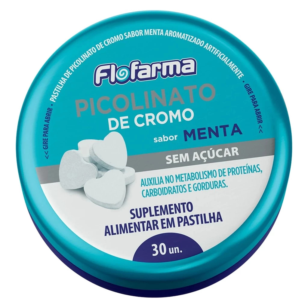 SUPLEMENTO FLOFARMA PICOLINATO DE CROMO MENTA SEM ACUCAR COM 30 PASTILHA - FLORESTAL