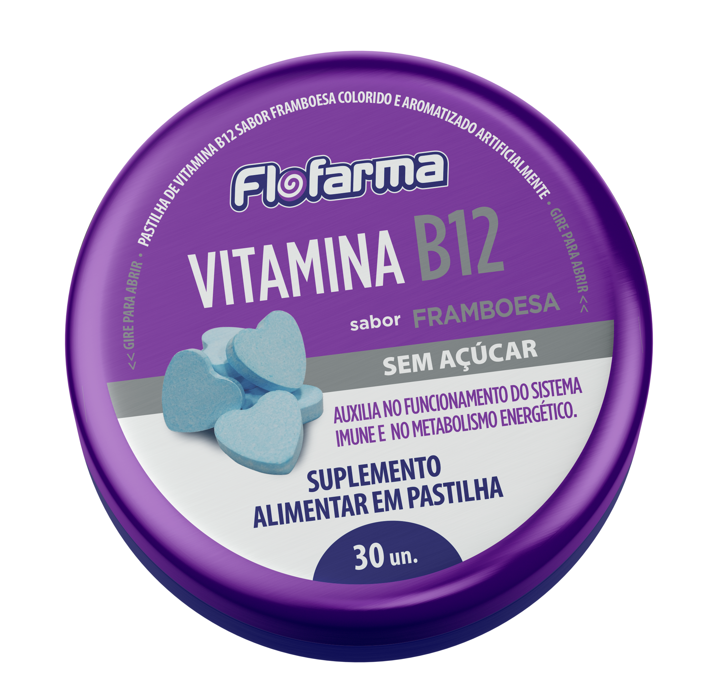 SUPLEMENTO FLOFARMA VITAMINA B12 FRAMBOESA S/ ACUCAR COM 30 PASTILHA-FLORESTAL