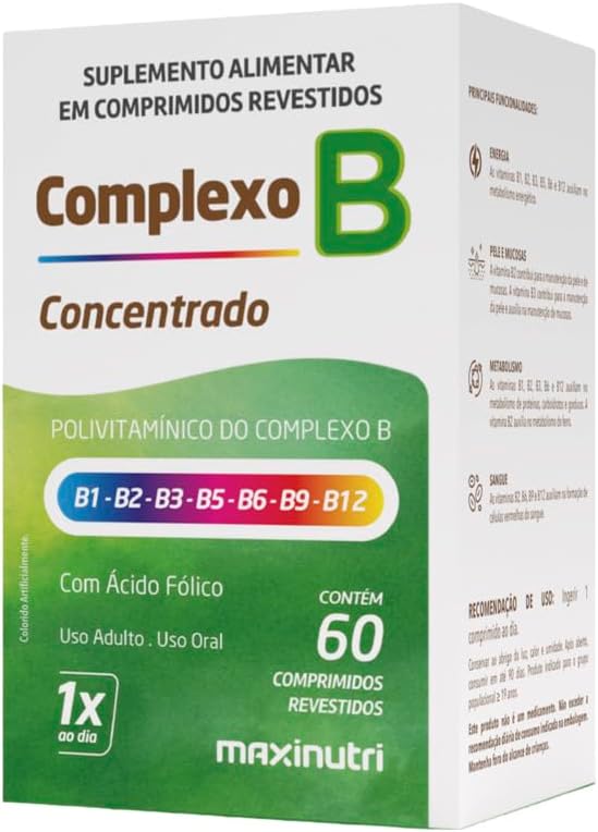 COMPLEXO B CONCENTRADO 60 COMPRIMIDOS B1, B2, B3, B5, B6, B9, B12 - MAXINUTRI
