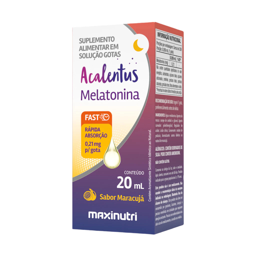 ACALENTUS MELATONINA 0,21MG FAST GOTAS SABOR MARACUJA 20ML - MAXINUTRI