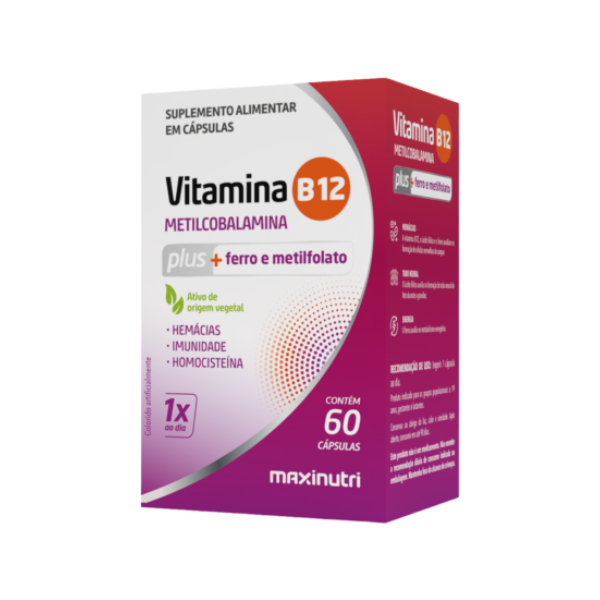 VITAMINA B12 PLUS 60 CAPSULAS METILCOBALAM + FERRO E METILFOLATO - MAXINTRI
