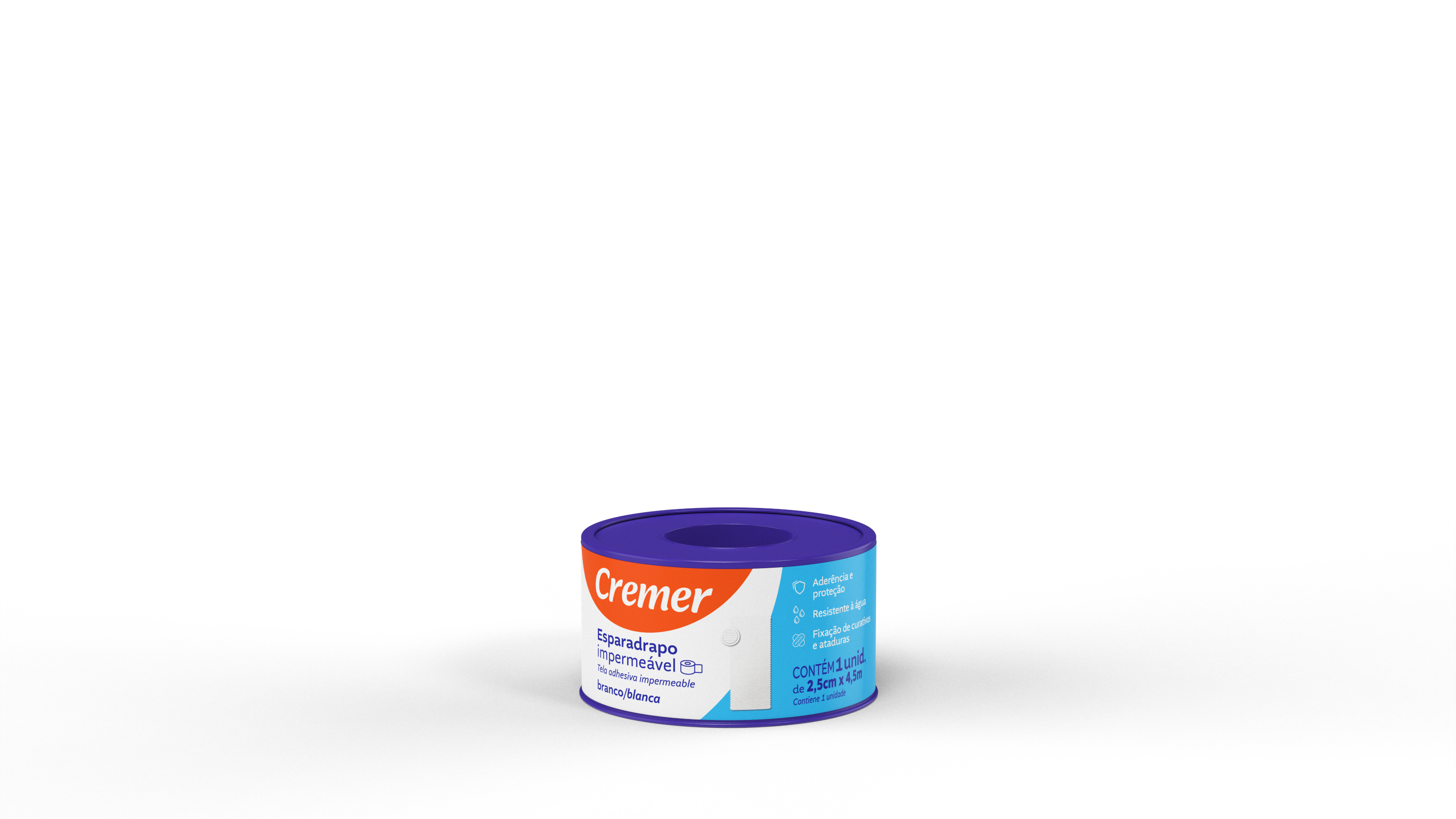 ESPARADRAPO IMPERMEAVEL 2,5CMX4,5M BRANCO HIPOALERGENICO UN - CREMER