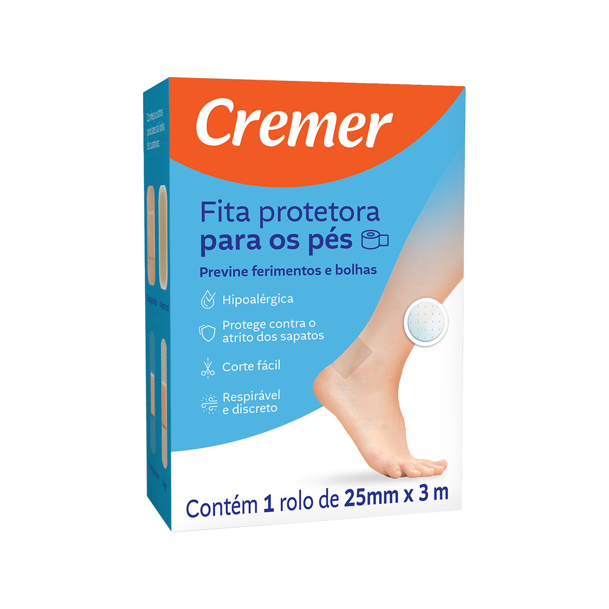FITA PROTETORA PARA OS PES 25MM X 3M 1 ROLO HIPOALERGICA - CREMER