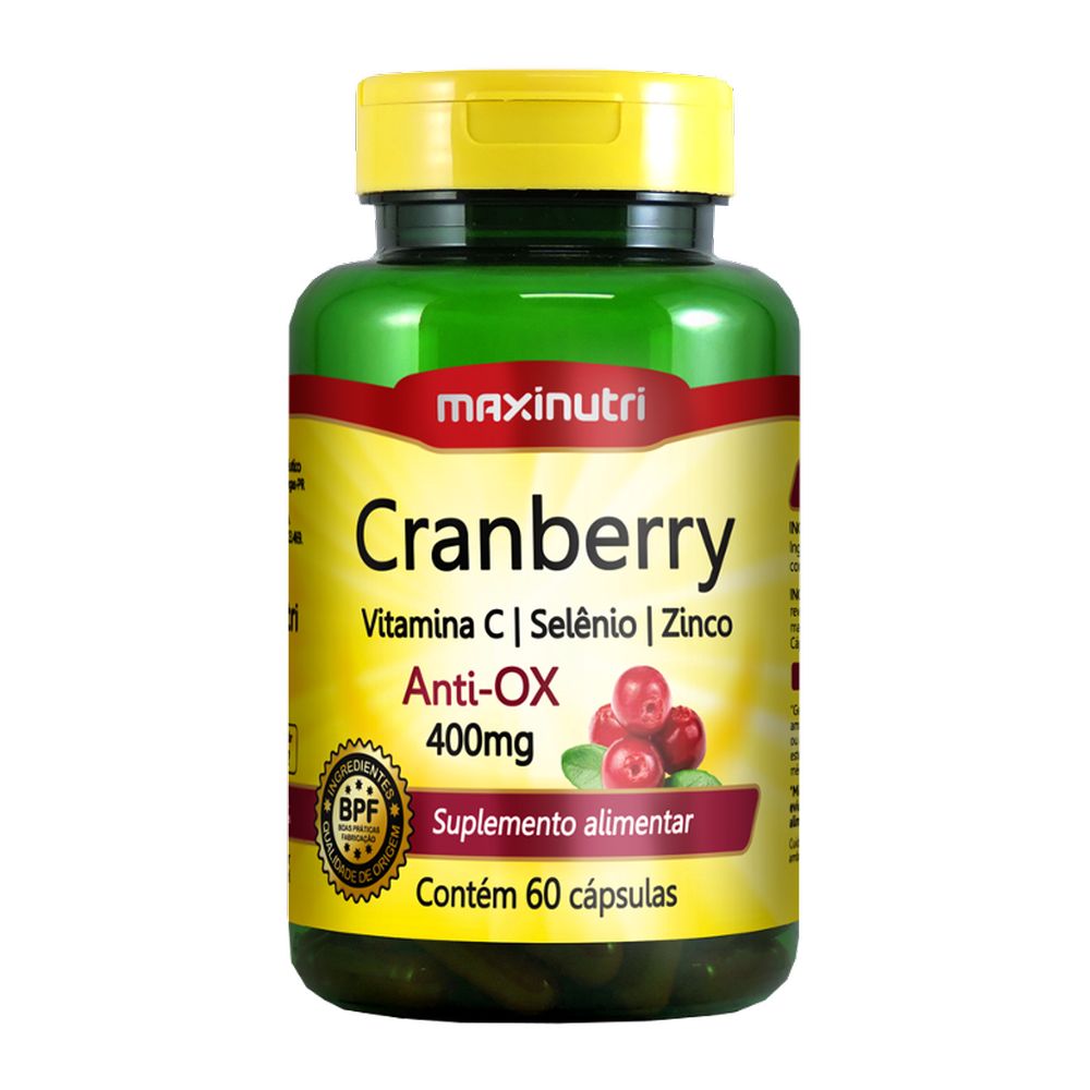 CRANBERRY 400MG 60 CAPSULAS VIT C, SELENIO, ZINCO - MAXINUTRI